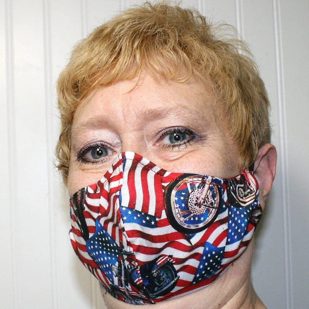 HAND CRAFTED Face Mask Biker American Flag Adult Cloth Fabric Print - Shield